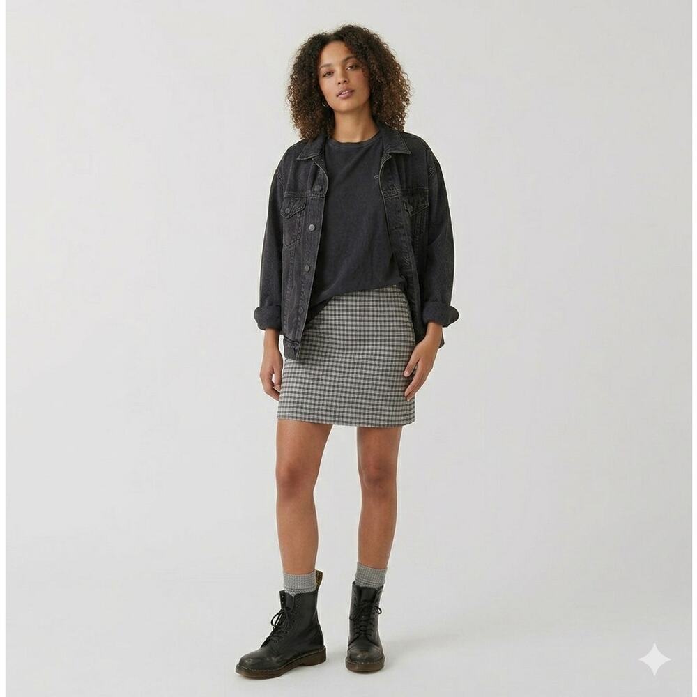 Vintage 90s Faded Glory Grey Plaid Cotton Mini Skirt Sz 14 Dark Academia Preppy